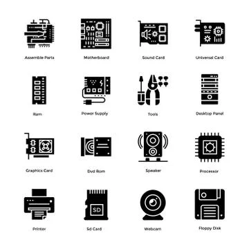 Computer Hardware Vector Icons Bundle Ilustración de archivo