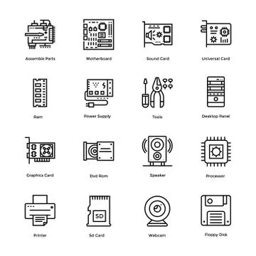 Computer Hardware Vector Icons Bundle Stock Illustration