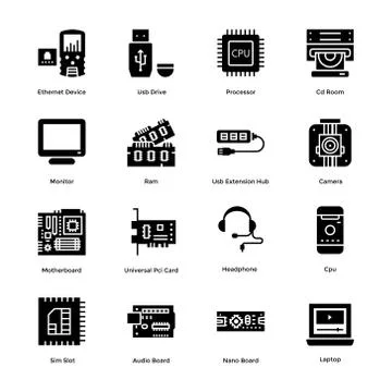 Computer Hardware Vector Icons Pack Illustrazione stock