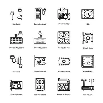 Computer Hardware Vector Icons Set Stock Illustration