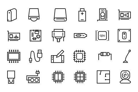 Computer Hardware Vector Line Icons Collection Illustrazione stock