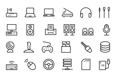 Computer Hardware Vector Line Icons Set Illustrazione stock