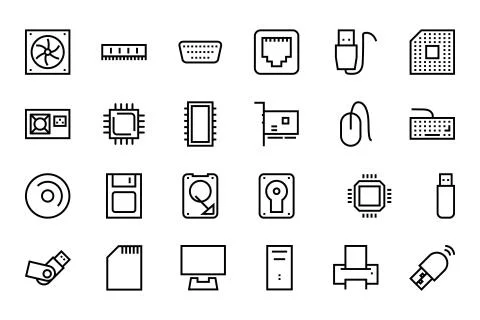 Computer Hardware Vector Line Icons Stock Illustration