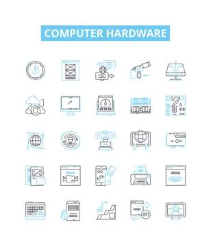 Computer hardware vector line icons set. Computer, Hardware, Monitor, Keyboard イラスト素材