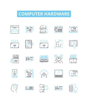 Computer hardware vector line icons set. Computer, Hardware, Monitor, Keyboard イラスト素材