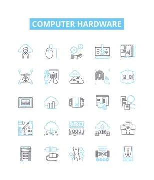 Computer hardware vector line icons set. Computer, Hardware, Monitor, Keyboard イラスト素材