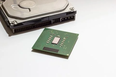 Computer Hardware on white background concept close up Stockfoto's