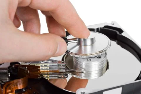 Computer hdd and hand with stethoscope 스톡 사진