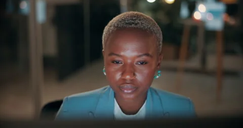 Computer, headache and tired with business black woman in office for blurry Stock Footage 336306641