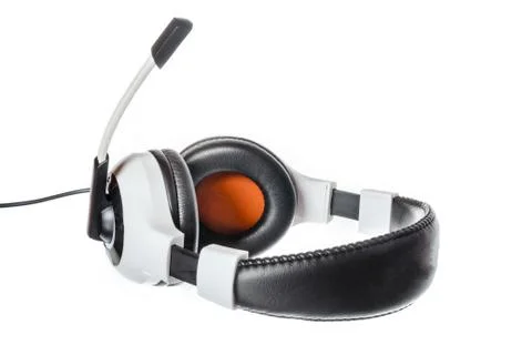 Computer headphones with microphone side view isolated on white Stock Photos