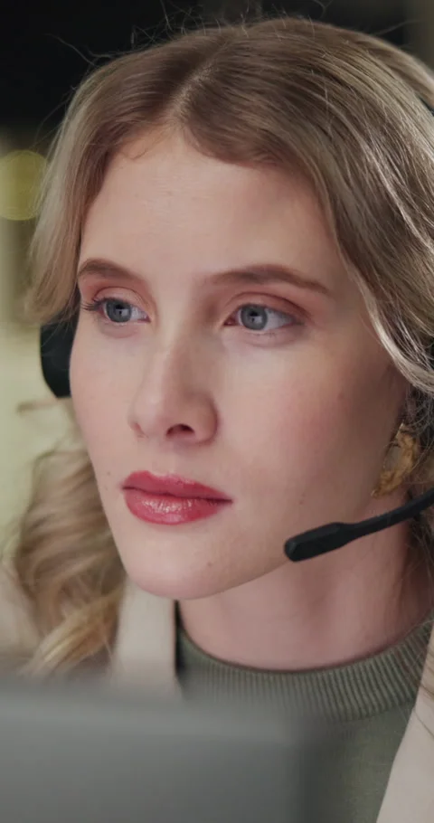 Computer, headset and reading with woman in call center for feedback, help or Stock Footage 341074846