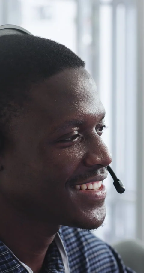 Computer, headset and support with happy man in call center for advice Stock Footage 335818817