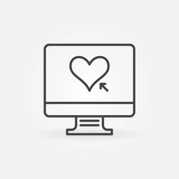 Computer with Heart linear icon. Vector Online Donation sign Stock Illustration