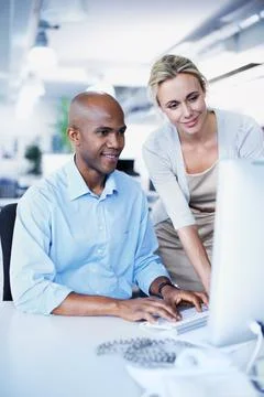 Computer, help and team with business people in office for bookkeeping, bud.. Stock Photos