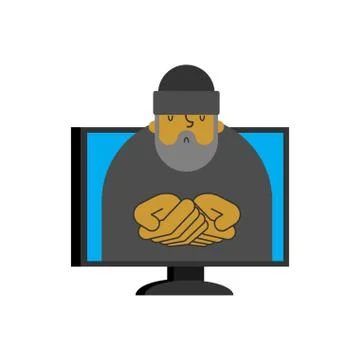 Computer help. Beggar Advises client. Online Homeless. Customer service suppo Stock Illustration