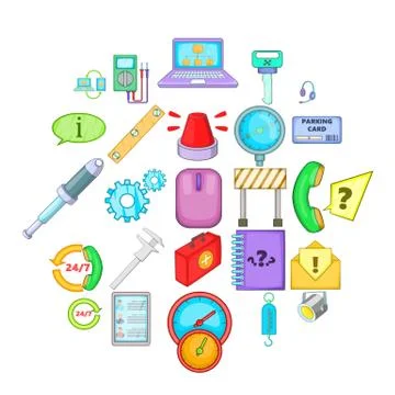 Computer help icons set, cartoon style イラスト素材
