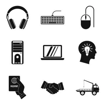 Computer help icons set, simple style Illustrazione stock