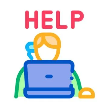 Computer help service icon vector outline illustration 스톡 일러스트