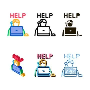 Computer help service icon vector multistyle outline Illustrazione stock