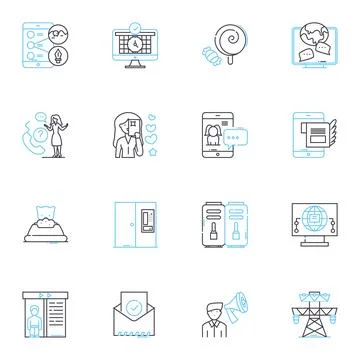 Computer helpers linear icons set. Driver, Firewall, Anti-virus, Malware Stock Illustration