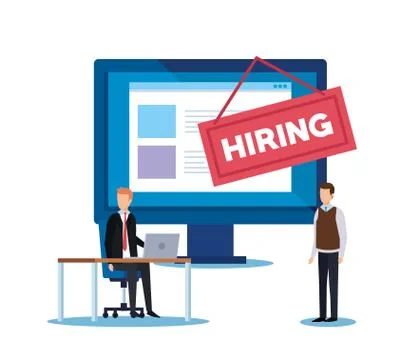 Computer with hiring document and businessmen office Stock Illustration