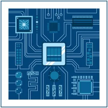 Computer IC chip template microchip on detailed printed circuit board design イラスト素材