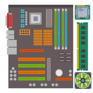 Computer IC chip template microchip on detailed printed circuit board design イラスト素材