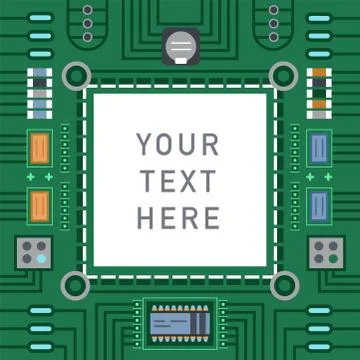 Computer IC chip template microchip on detailed printed circuit board design イラスト素材