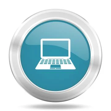 Computer icon, blue round metallic glossy button, web and mobile app design i Stock Illustration