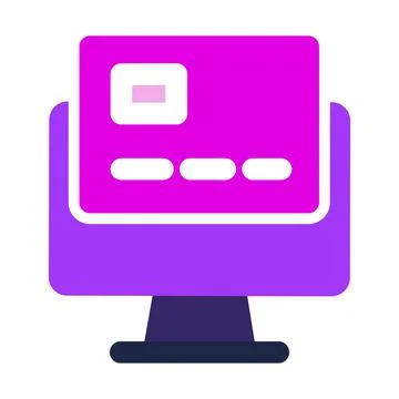 Computer icon. computer with credit card. flat design vector icon. Stock Illustration