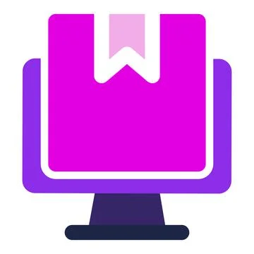 Computer icon. computer with delivery box. flat design vector icon. Stock Illustration