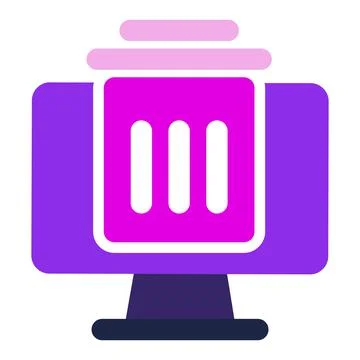 Computer icon. computer with dustbin. flat design vector icon. Illustrazione stock