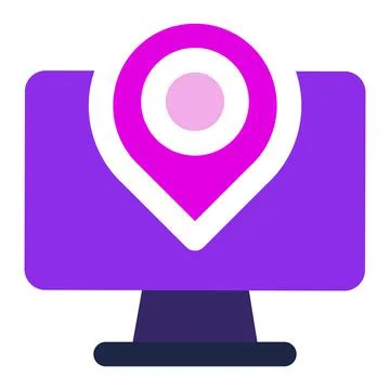 Computer icon. computer with location. flat design vector icon. Illustrazione stock