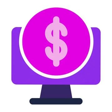 Computer icon. computer with money. flat design vector icon. Illustrazione stock
