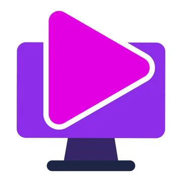 Computer icon. computer with play. flat design vector icon. Stock Illustration