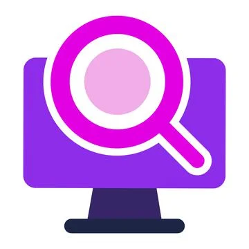 Computer icon. computer with search. flat design vector icon. Illustrazione stock