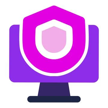 Computer icon. computer with security shield. flat design vector icon. 스톡 일러스트