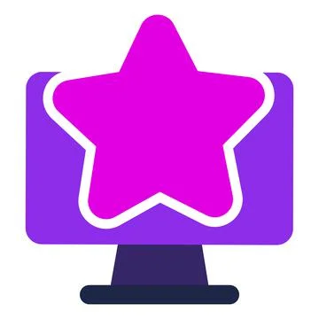 Computer icon. computer with star. flat design vector icon. Illustrazione stock