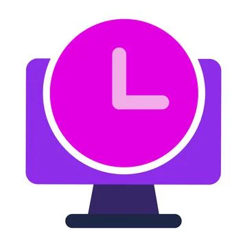 Computer icon. computer with time. flat design vector icon. Stock Illustration