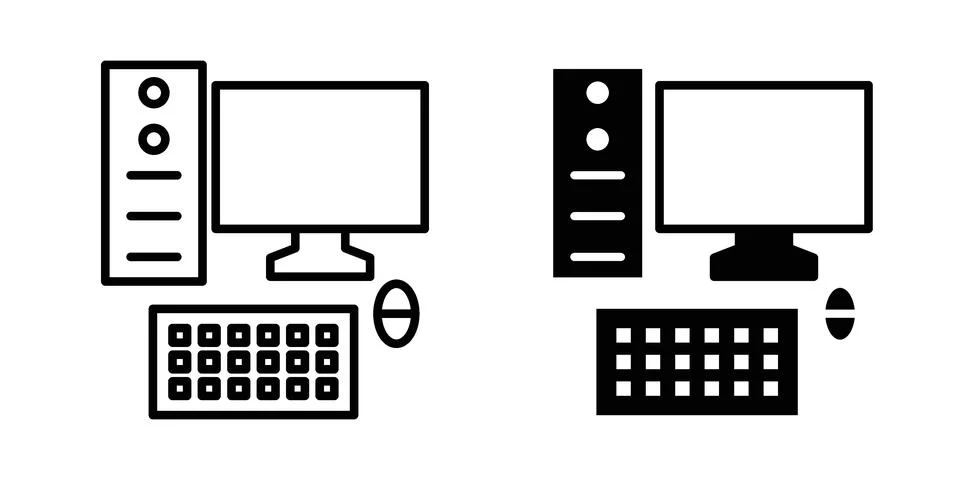 Computer icon drawing lines. Silhouette style vector bundle Stock-Illustration