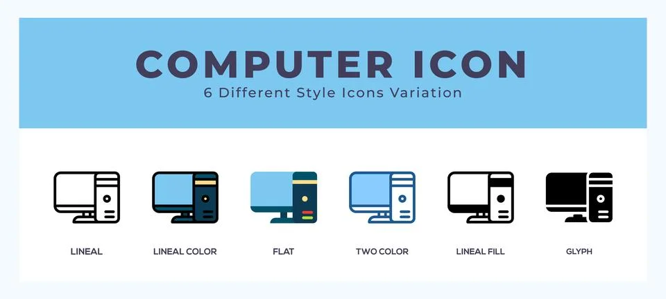 Computer icon in filled. thin line. outline stroke and flat style. Stock Illustration