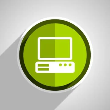 Computer icon, green circle flat design internet button, web and mobile app i 스톡 일러스트