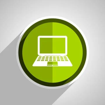 Computer icon, green circle flat design internet button, web and mobile app i 스톡 일러스트