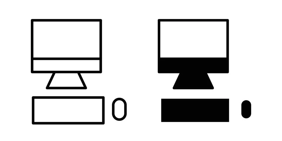 Computer icon. Line Drawings and Silhouettes icons Illustrazione stock