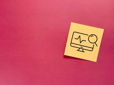 A computer icon from a medical post is painted on office paper. medical care  Stock Photos