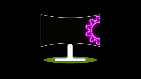 Computer icon Neon pink gear and base against a white background. Stockillustratie