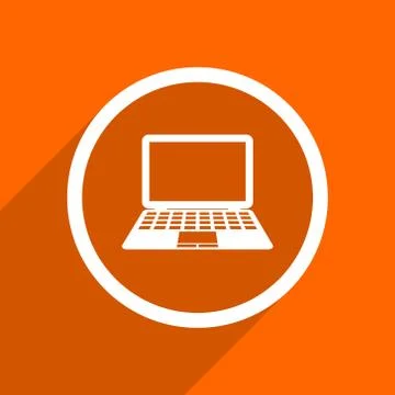 Computer icon. Orange flat button. Web and mobile app design illustration 스톡 일러스트
