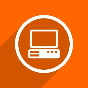 Computer icon. Orange flat button. Web and mobile app design illustration 스톡 일러스트