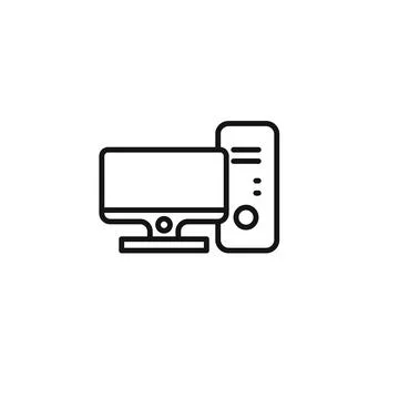 Computer icon outline collection in black and on white background Stock Illustration