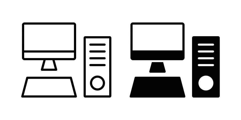 Computer icon. Outline, flat icons Illustrazione stock